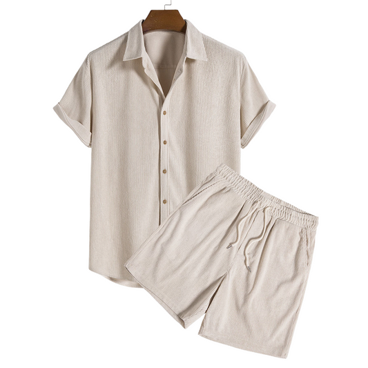 Short-Sleeved Corduroy Button Up Shirt & Shorts