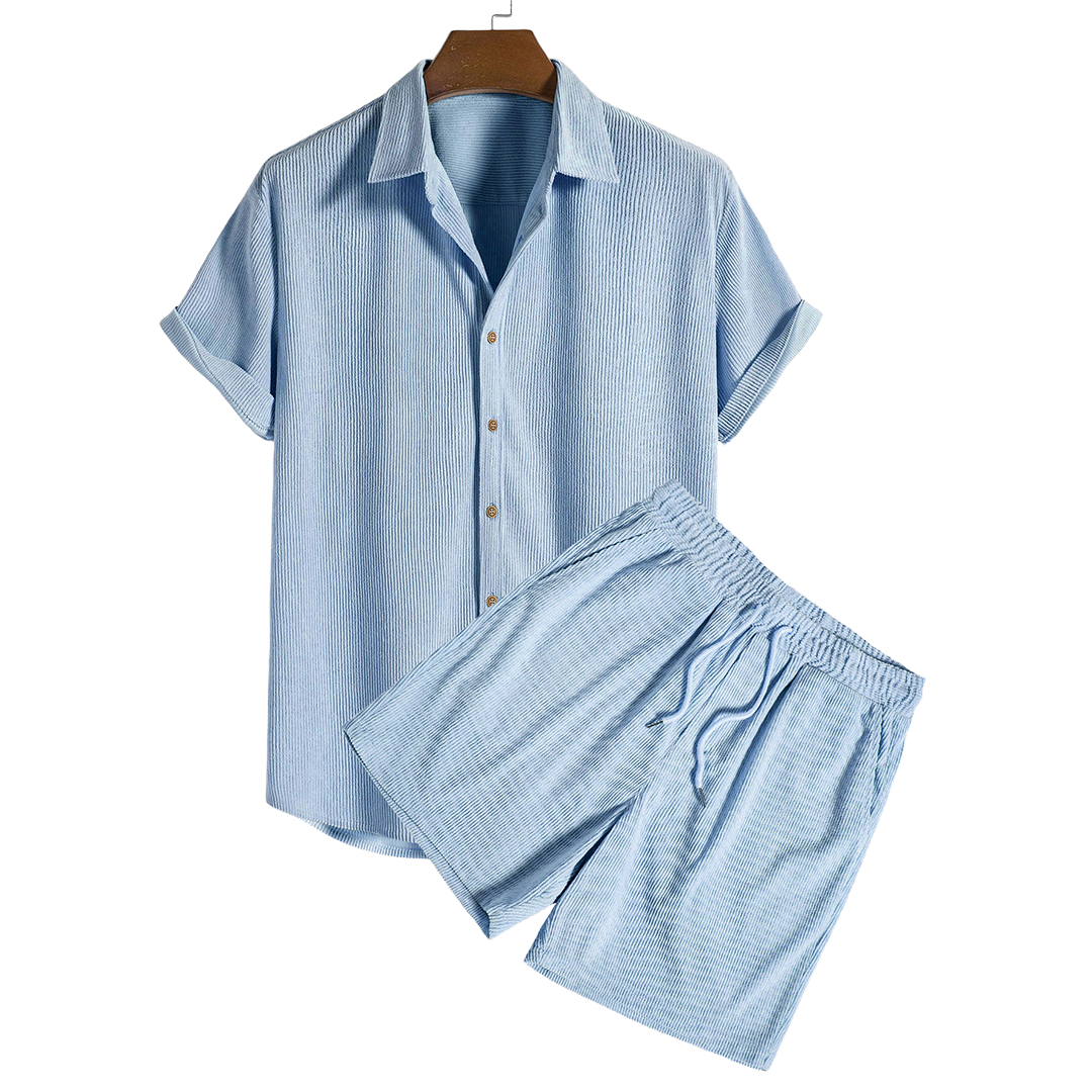 Short-Sleeved Corduroy Button Up Shirt & Shorts